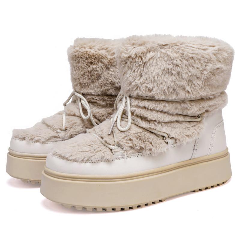 Light beige space boots export new moon shoes women's low-top thick-soled warm fluffy snow boots