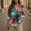 Women's Casual Spring And Summer Loose Printed Casual Sleeved Lapel Pullover Shirt