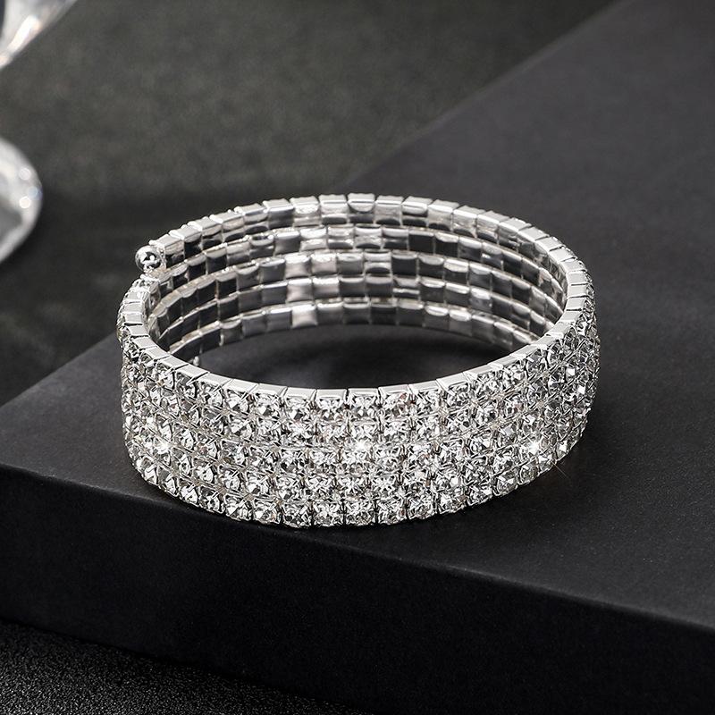 Full Diamond Elastic Bracelet Multi-row Diamond Bracelet Gold Silver Claw Chain Multi-layer Elastic Rhinestone Bracelet