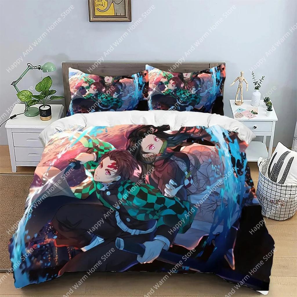 Kamado Nezuko Demon Slayer Bedding Set Duvet Cover Set Bedspread Pillowcase King Queen Full Single Size Bed Linen Boys Teen Gift