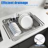 Adjustable Sink Dish Drying Rack Carbon Steel Tableware Rack with Nonslip Rubber Arm and Utensil Holder Kitchen Fruit Drainer