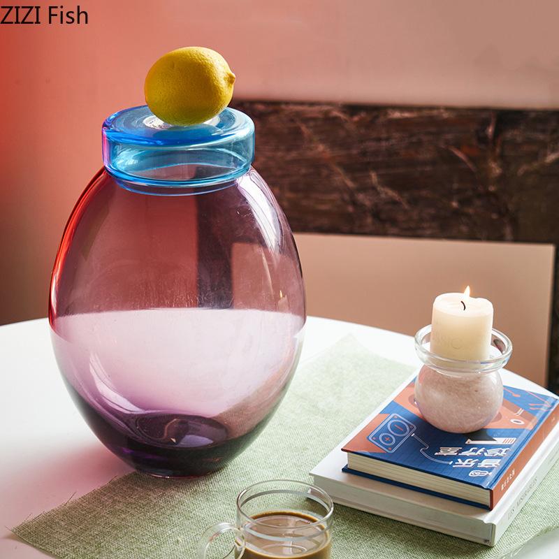 Candy Colored Glass Vase Lovely Flower Plant Pots Table Decoration Flowers Arrangement Floral Vases Room Aesthetic Decor