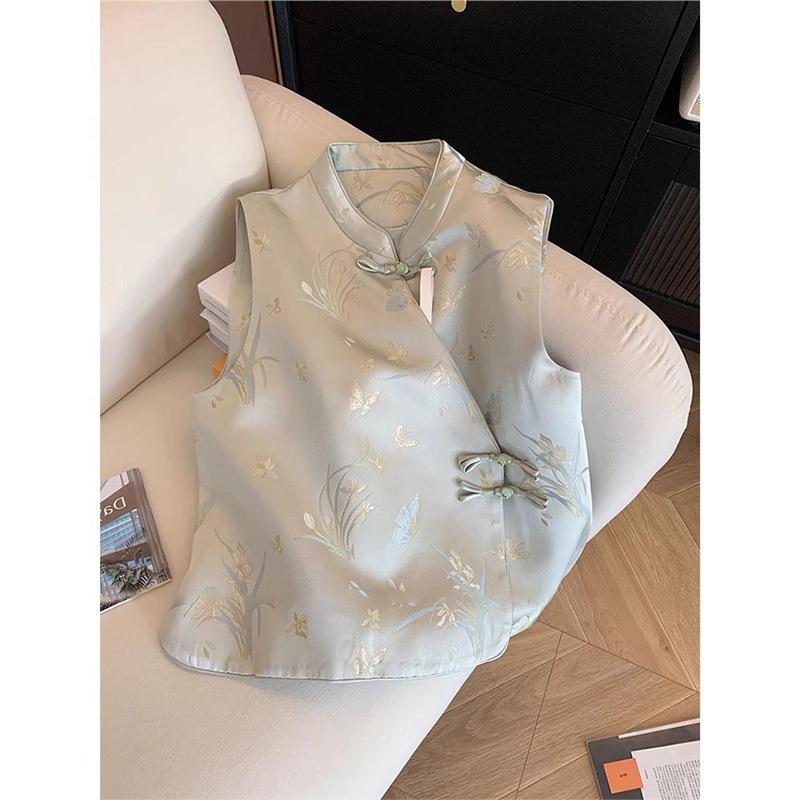 

Ретро жаккардовый атласный жилет женский весенний темпераментный высококлассный многослойный топ 3XL [Recommended 138-75kg]