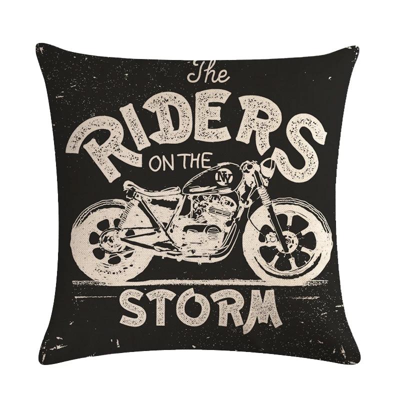 Home Decor Motorcycle Poster Art Letters   Bedroom Pillow Cover Vintage  Sofa Cushion
