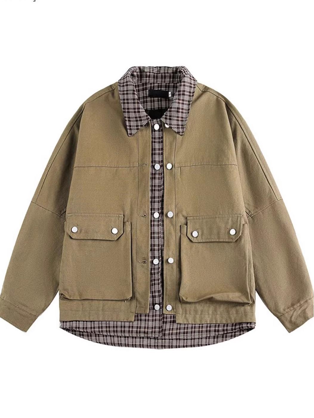 

Американская уличная куртка в клетку пэчворк - Коллекция Осень 2025 Large зелёный