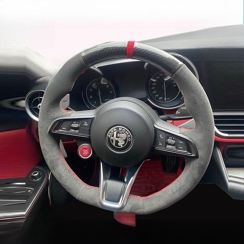 For Alfa Romeo ReQHub Caps For Alfa Romeo Giulia Stelvio 2020-2022 Hand-stitched High-quality Non-slip Suede Car Steering Wheel Cover