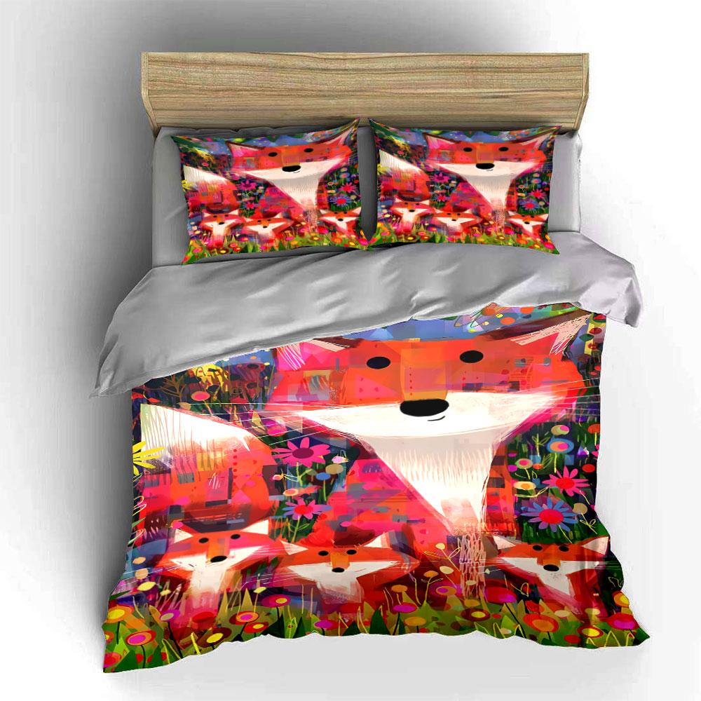 Foxes and Colorful Flowers. Bedding Sets Duvet Cover Sets Duvet Covers Pillowcases(1 * Duvet Cover 2 * Pillowcases Without Duvet Insert)
