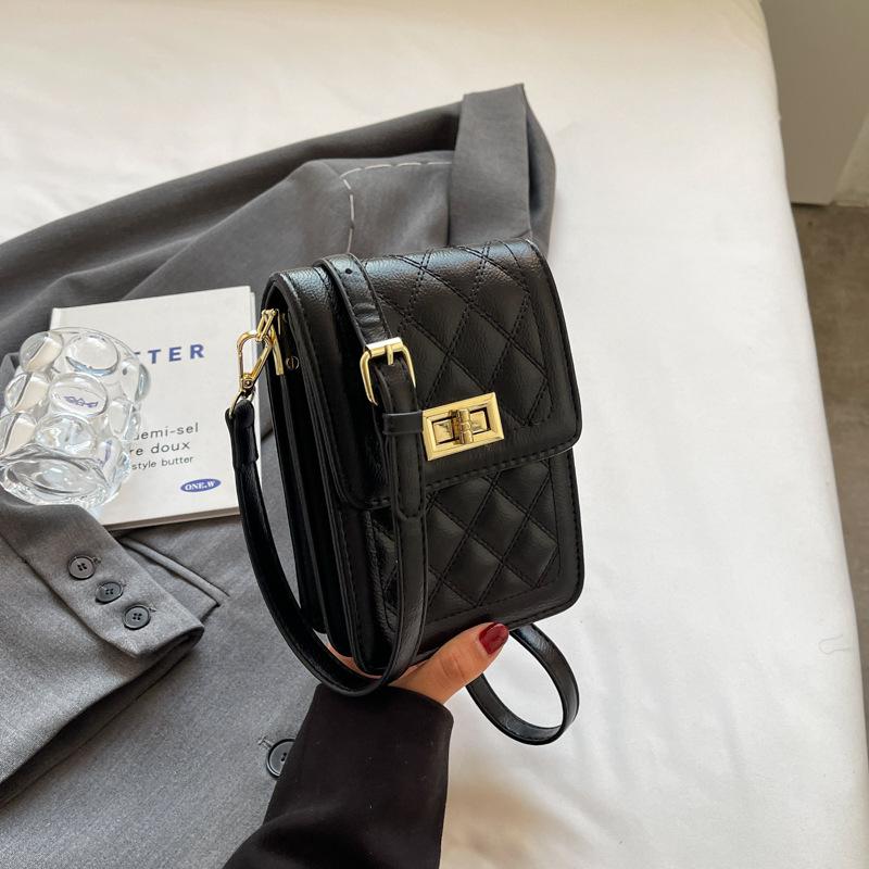 

2025 нова трендова та модна універсальна вертикальна маленька сумка, ромбоподібна сумка для мобільного телефону, сумка-месенджер через плече. чорний