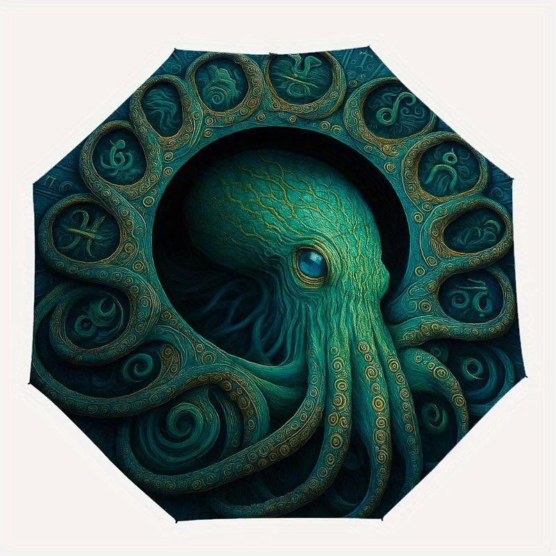 Enchanted Octopus Art Print: Mystical Sea Creature DecorUmbrella with Cute Design, Portable 3-Fold Compact Umbrella for Men & Women, Valentine's Day M