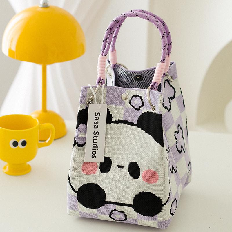 Stilvolle japanisch-koreanische Strickhandtasche: Große Tragetasche & Tragbare Pendel-Quadrat-Tasche