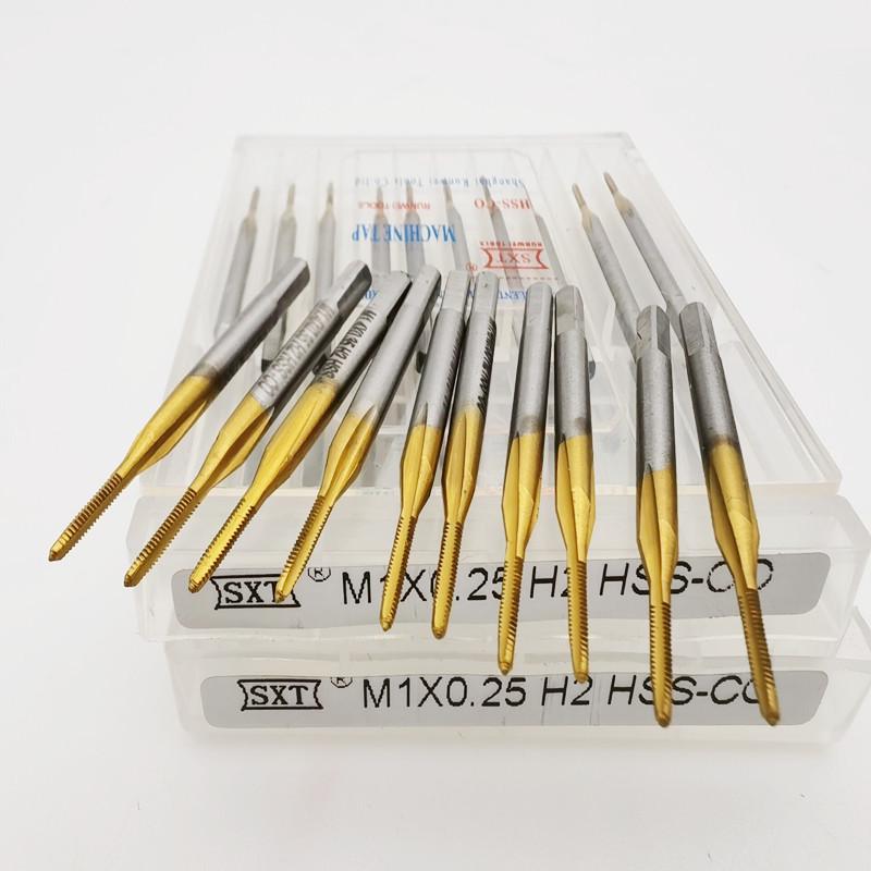 SXT Titanium-Plated Cobalt Small Taper Tap, High-Speed Steel, Straight Flute, Sizes: 0.9-8mm