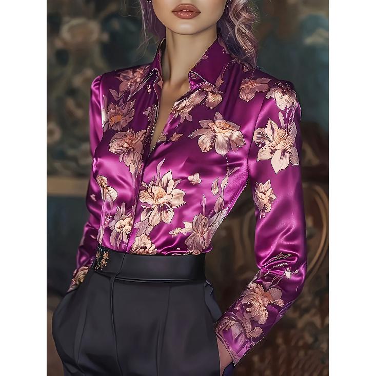 Neues europäisches und amerikanisches grenzüberschreitendes Vintage-Satin-Langarmhemd für Damen, elegant und bequem