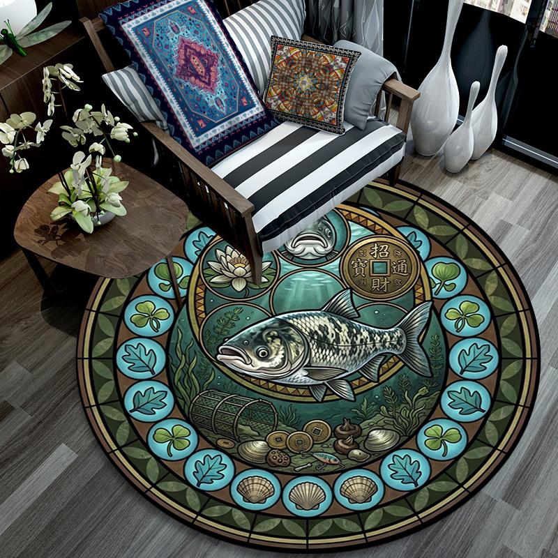 Fish Insects Nature Round Area Rug Under Office Chairs Bedroom Living Room Home Decor