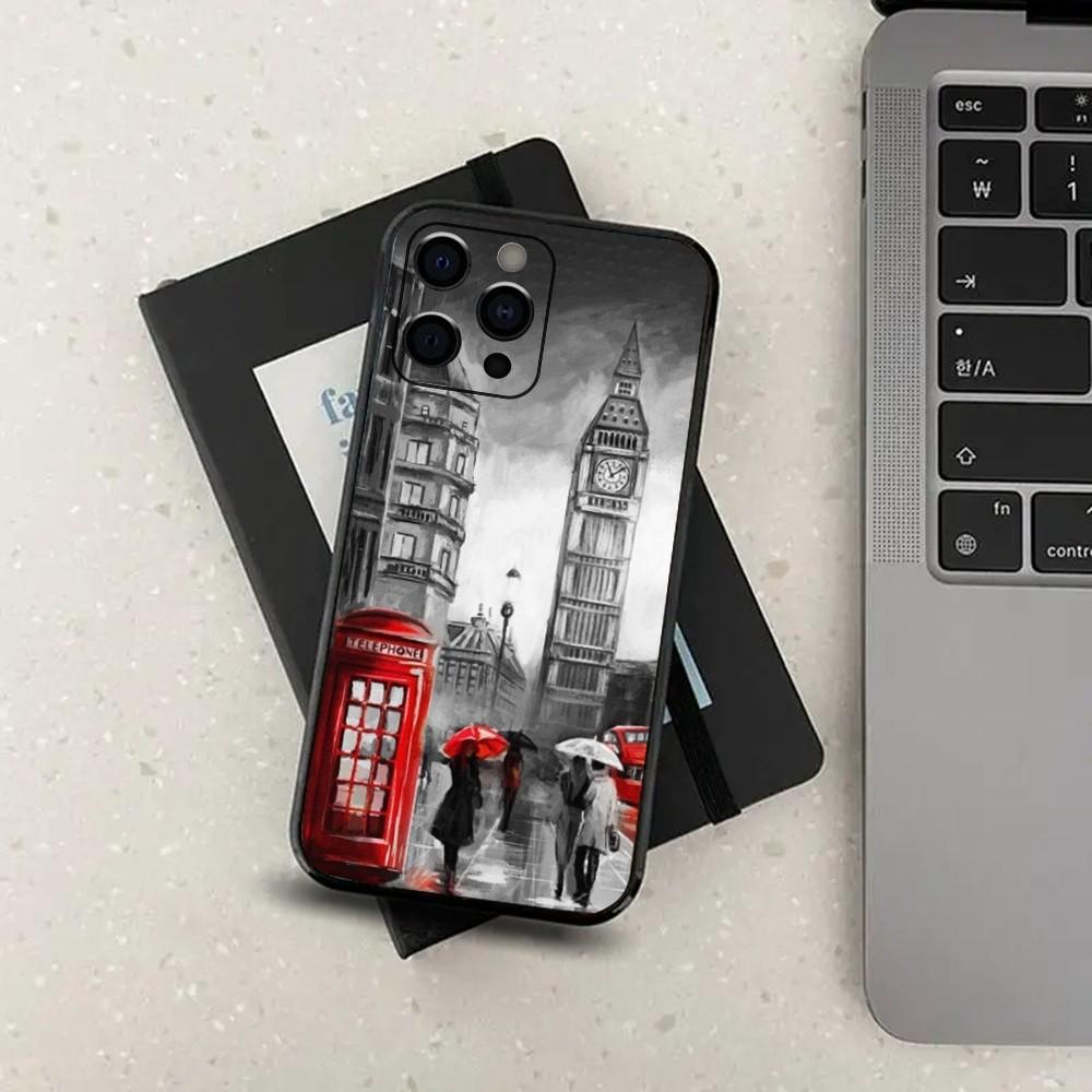 London Red Bus Big Ben Phone Case For Apple iPhone 15,14,13,12,11,Pro,X,XS,Max,XR,Plus,Mini Soft Black Cover