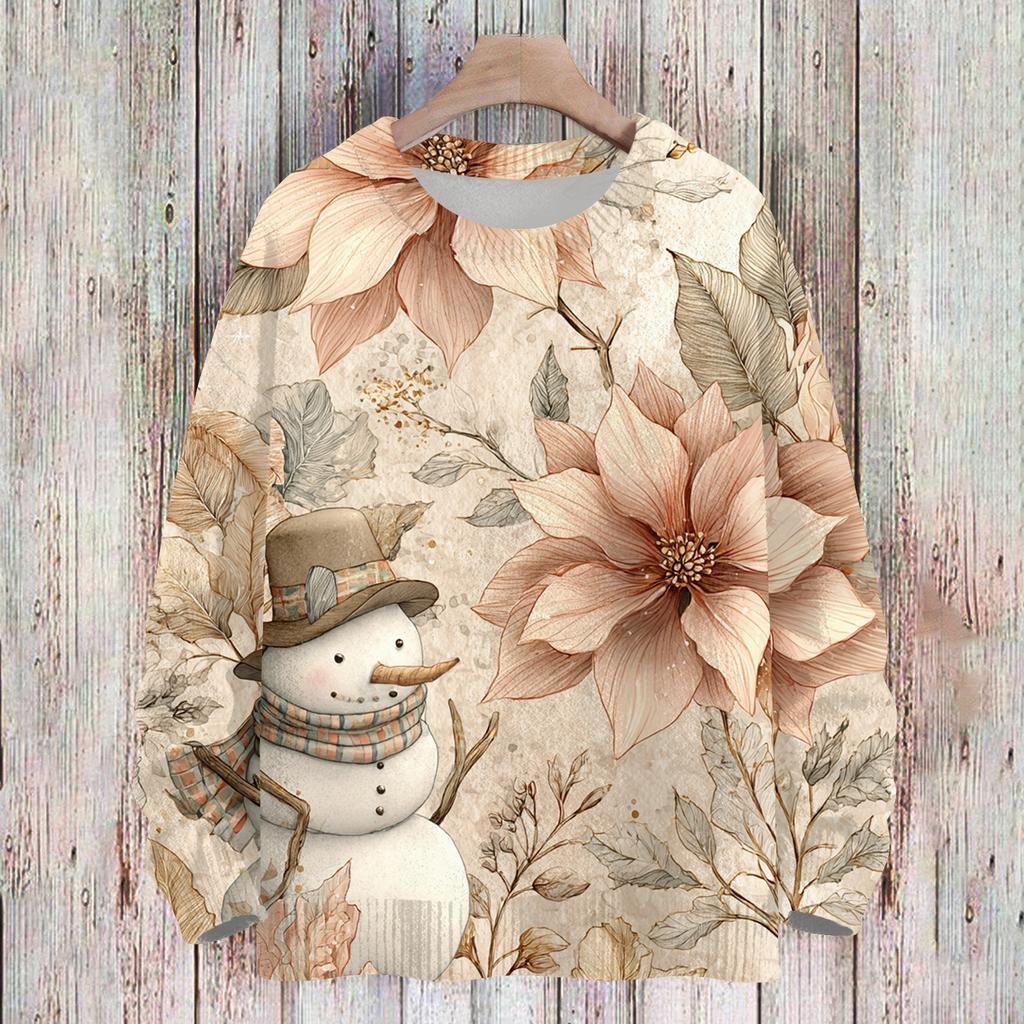 Ladies' Fashionable And Casual Christmas Cute Printed Round Neck Long Sleeved Knitted Yarn