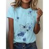 Women's 3D Printed Butterfly & Floral Casual T-Shirt - Vibrant Purple/White/Black/Blue/Grey, Breathable Machine-Washable Fabric, All-Season Comfort