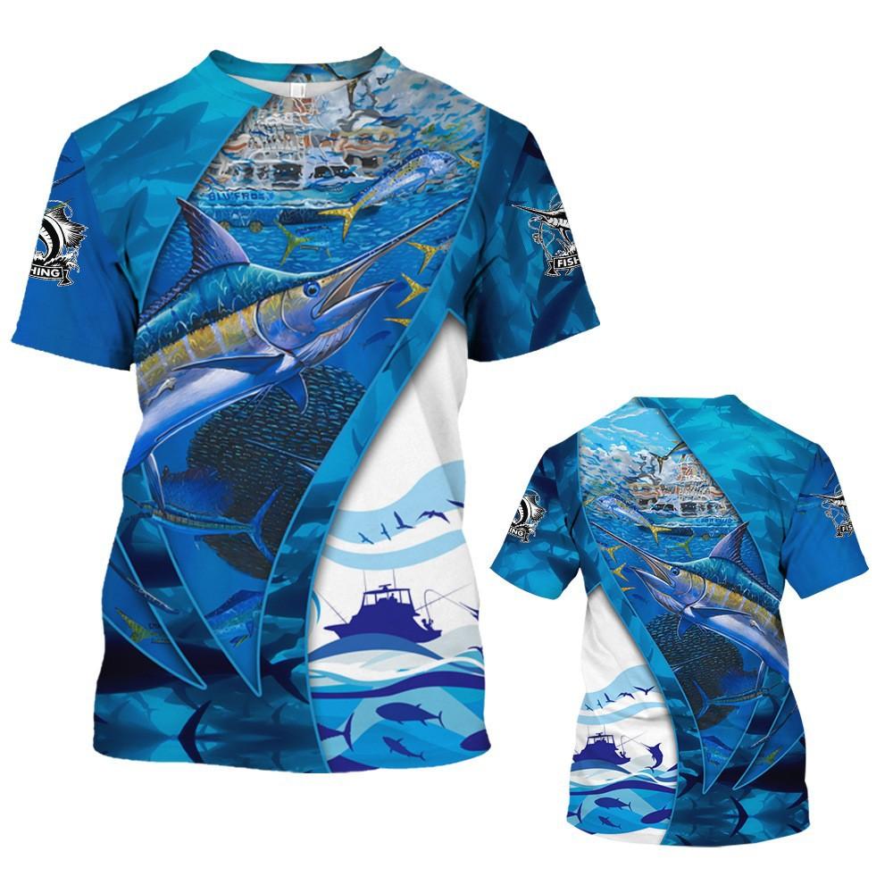 Summer Comfortable Big Fish Pattern Short Sleeved Fashionable 3D Digital Printed Loose Round Neck Men's T-shirt