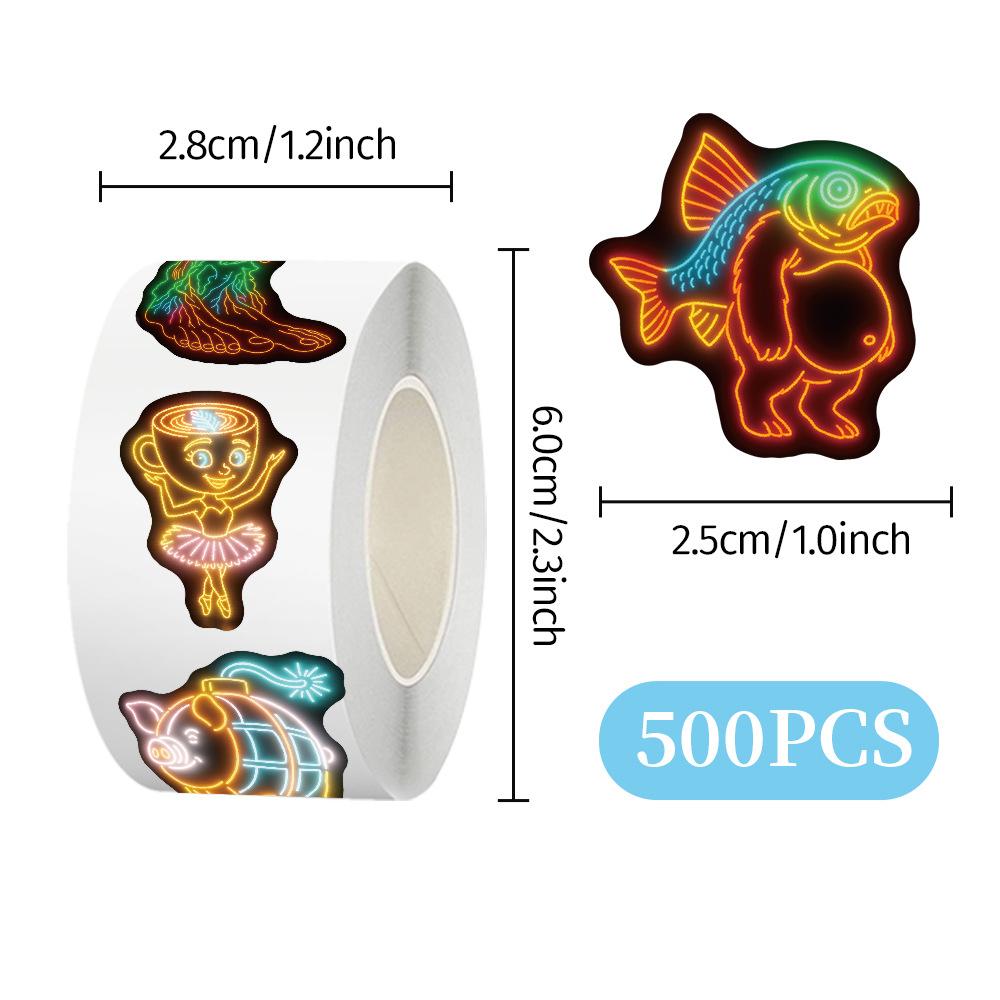 500 Stück/Rolle Neon Tung Tung Sahur Aufkleber Italienische Gehirnfäule Decals DIY Tagebuch Schreibwaren Kühlschrank Belohnung Abstraktes Siegel Etikett Aufkleber
