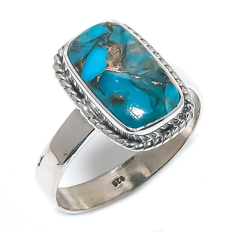Natural Blue Copper Turquoise Gemstone 925 Sterling Silver Gift Ring S.10 c5B47