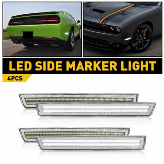 Fit 2015-22 Dodge Challenger CLEAR LENS White Front LED Rear Side Marker Lights