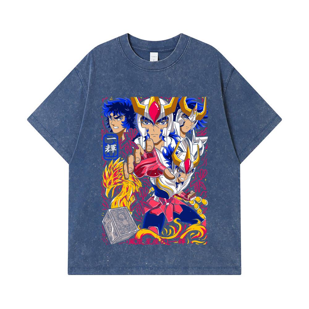 275 GSM Washed T-shirts 100% Cotton Saint Seiya V7 Fenix Print Unisex Heavy Cotton T Shirt