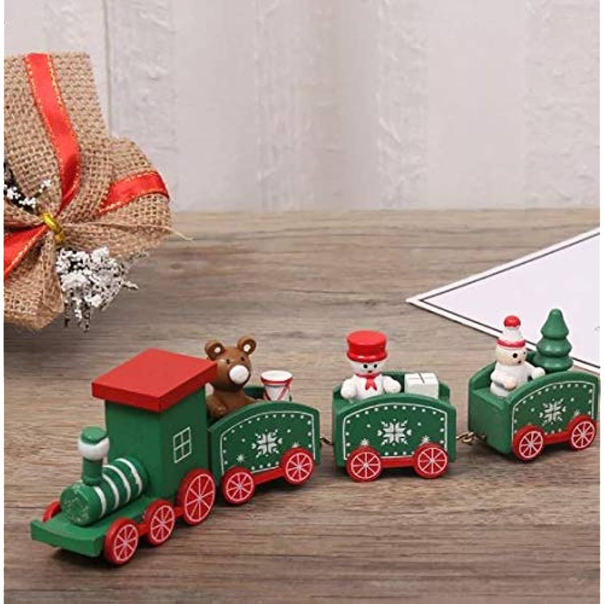 

Деревянный рождественский поезд со снеговиком, набор декора для мини-поезда для рождественской вечеринки, рождественский поезд, подарочное украшение для дома зелёный