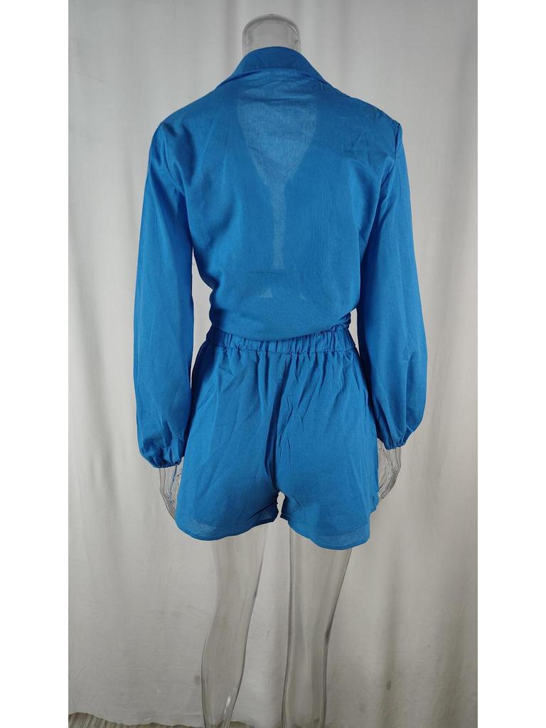 2026 Spring Women's Lace-up Solid Color Casual Top and Shorts Set