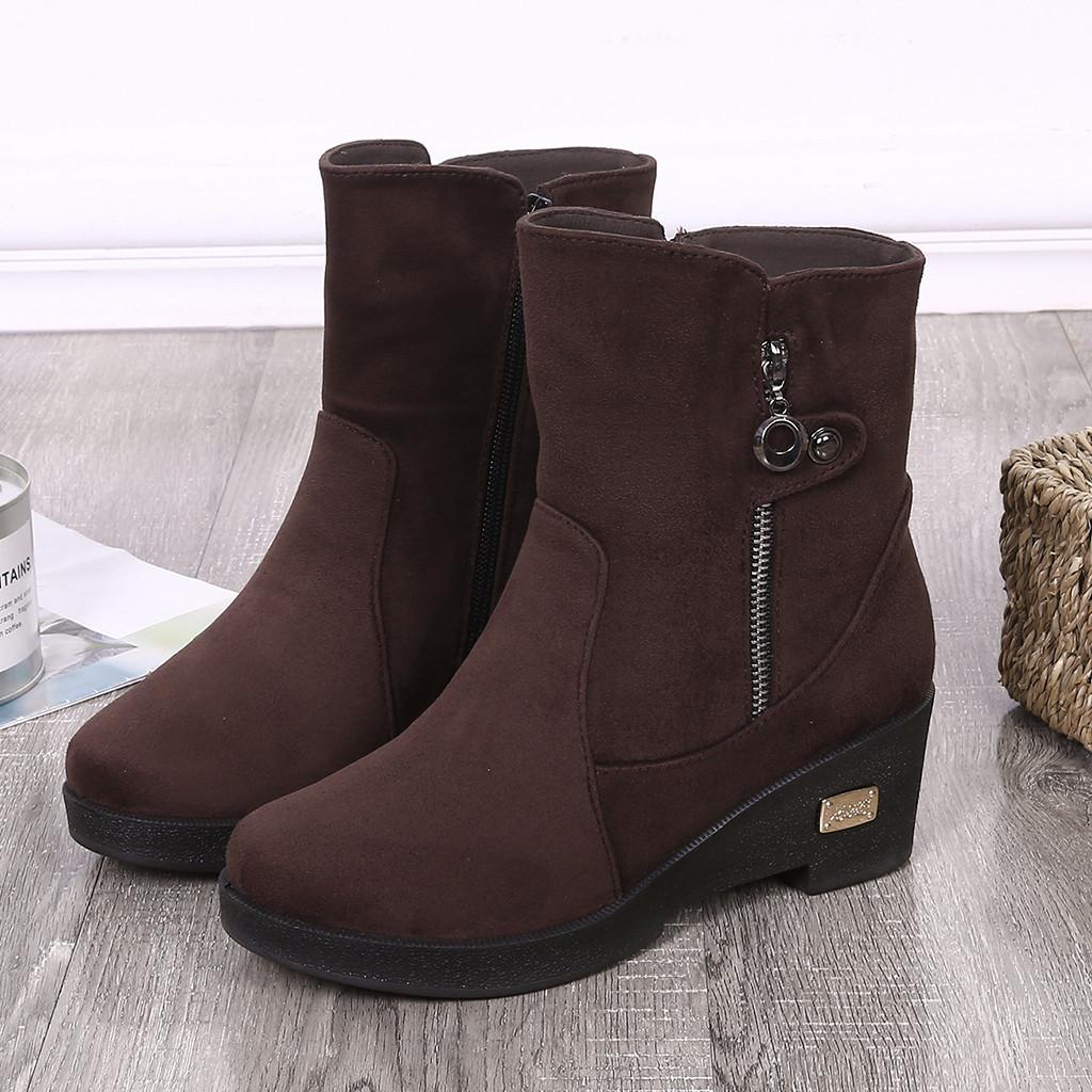 

Женские короткие сапоги, зимние ботинки на платформе, уличная обувь из флока, теплая обувь 36 кофейный