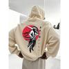 Men Fall Winter Y2K Oriental Hoodie Vintage Ink Ronin Warrior Katana Vertical Kanji Graphic Soft Fleece Hooded Sweatshirt