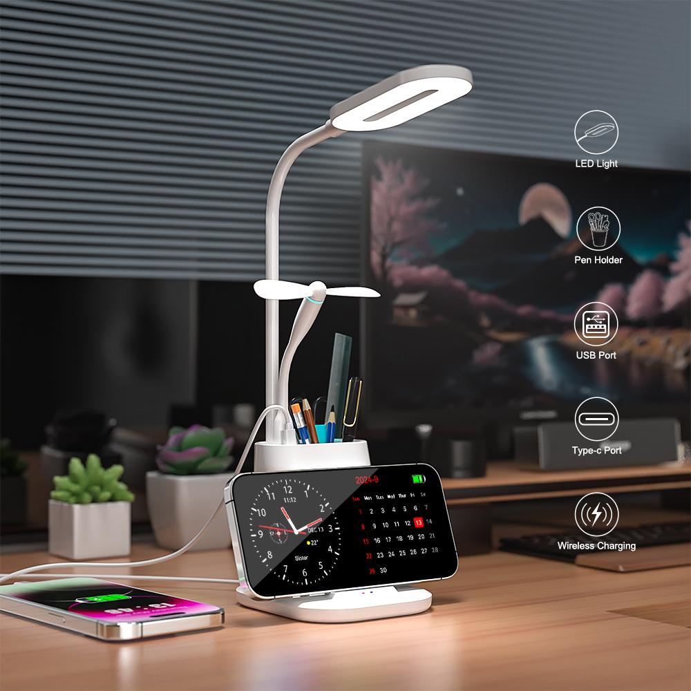 2026 New Arrival 4-in-1 Multifunctional Wireless Charger Desk Lamp with Pen Holder 15W Quick Phone Charger