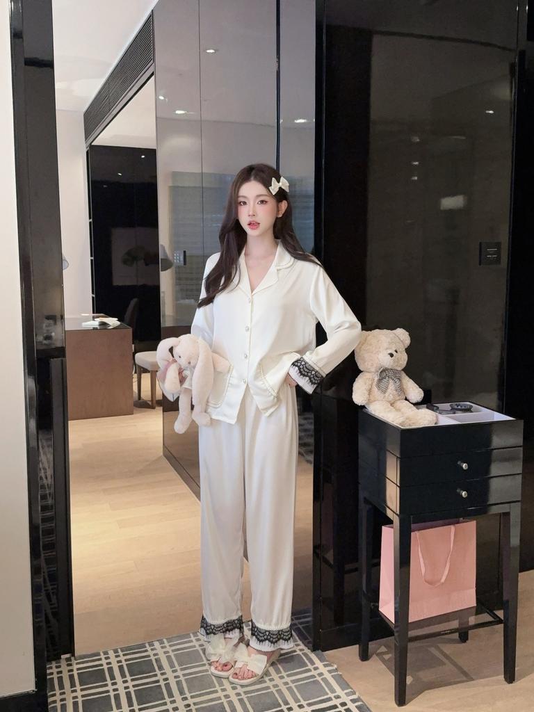 New Xiaoxiangfeng pajamas women's spring and autumn lace high-end long-sleeved trousers loungewear set
