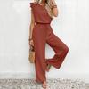 Women's Summer 2 Piece Outfit Hollow Lace Trim Sleeveless Tank Top And Wide Leg Pants Set Beach Travel Tracksuit Casual Lounge Set