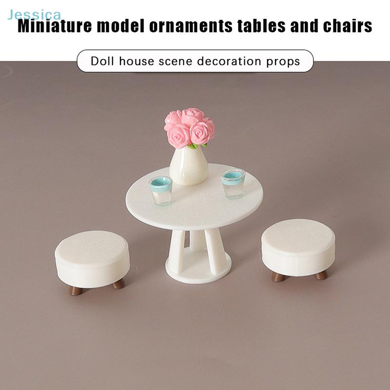 1:12 Dollhouse Minimalist White Table And Chair Set Model Casual Ornament Miniature Dollhouse Decoration Scene