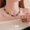 Vintage Necklace with Inlaid Diamonds & Square Pearls - Retro High-End CollARBONE Chain Accessory