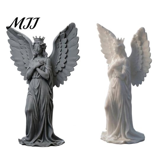 Vintage Angel Statue 3D Printed Crown Figurine, Guardian Angle Statue, Decorative Figurine for Home Artistic Winged Women Sculpture Tabletop