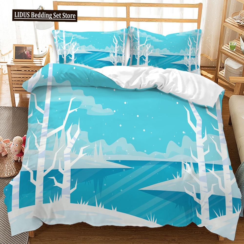 Nordic Style Duvet Cover Set 3D Snow Tree Print Dreaminess Bedding Set Adult Polyester Comforter Cover And Pillowcase King Size