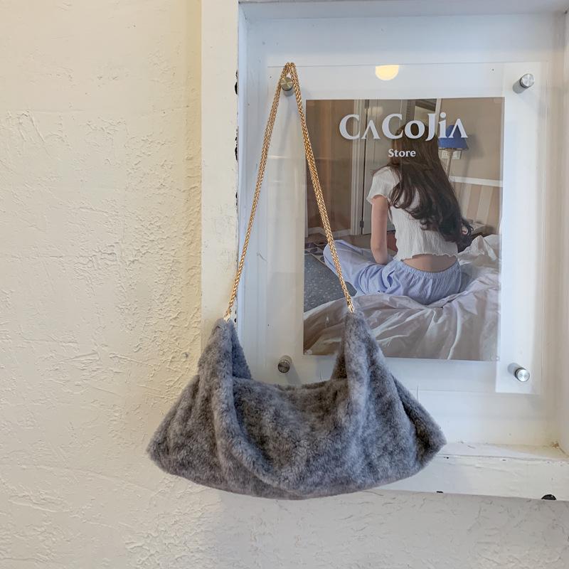 Plüsch-Ketten-Schultertasche im koreanischen Stil, mehrfarbig, großes Fassungsvermögen, Damen-Mode Nischendesign Handtasche.