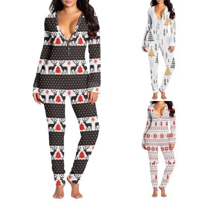 Modischer Jumpsuit für Damen, bedruckt, funktionelle Knopfleiste, langärmelig, für Erwachsene