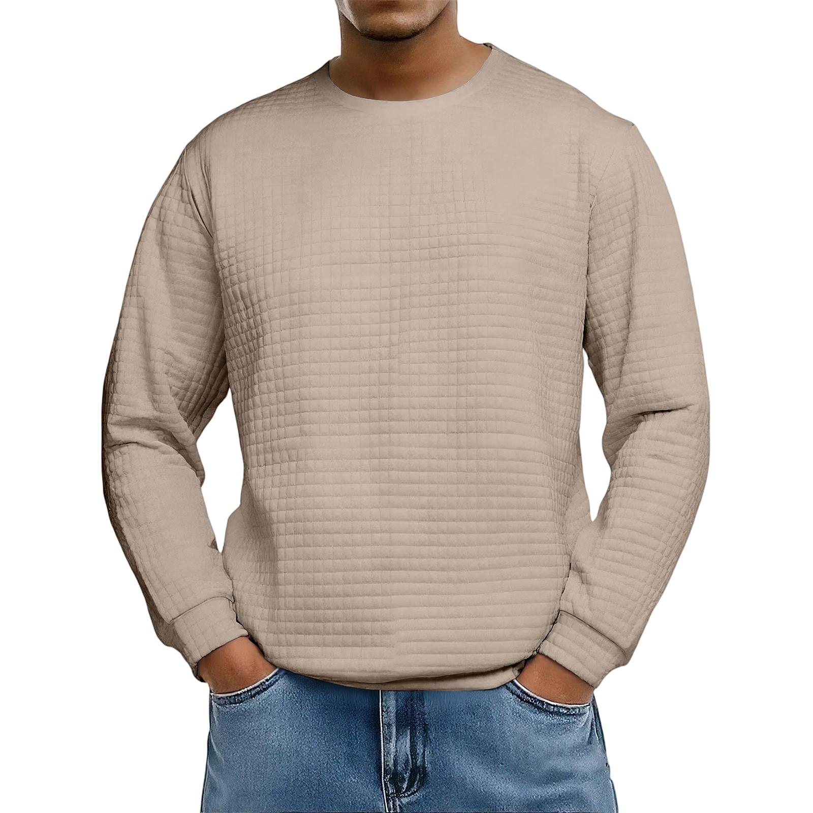 

Men s Loose-fitting Casual Waffle-weave Neck Long-sleeved Top L хаки
