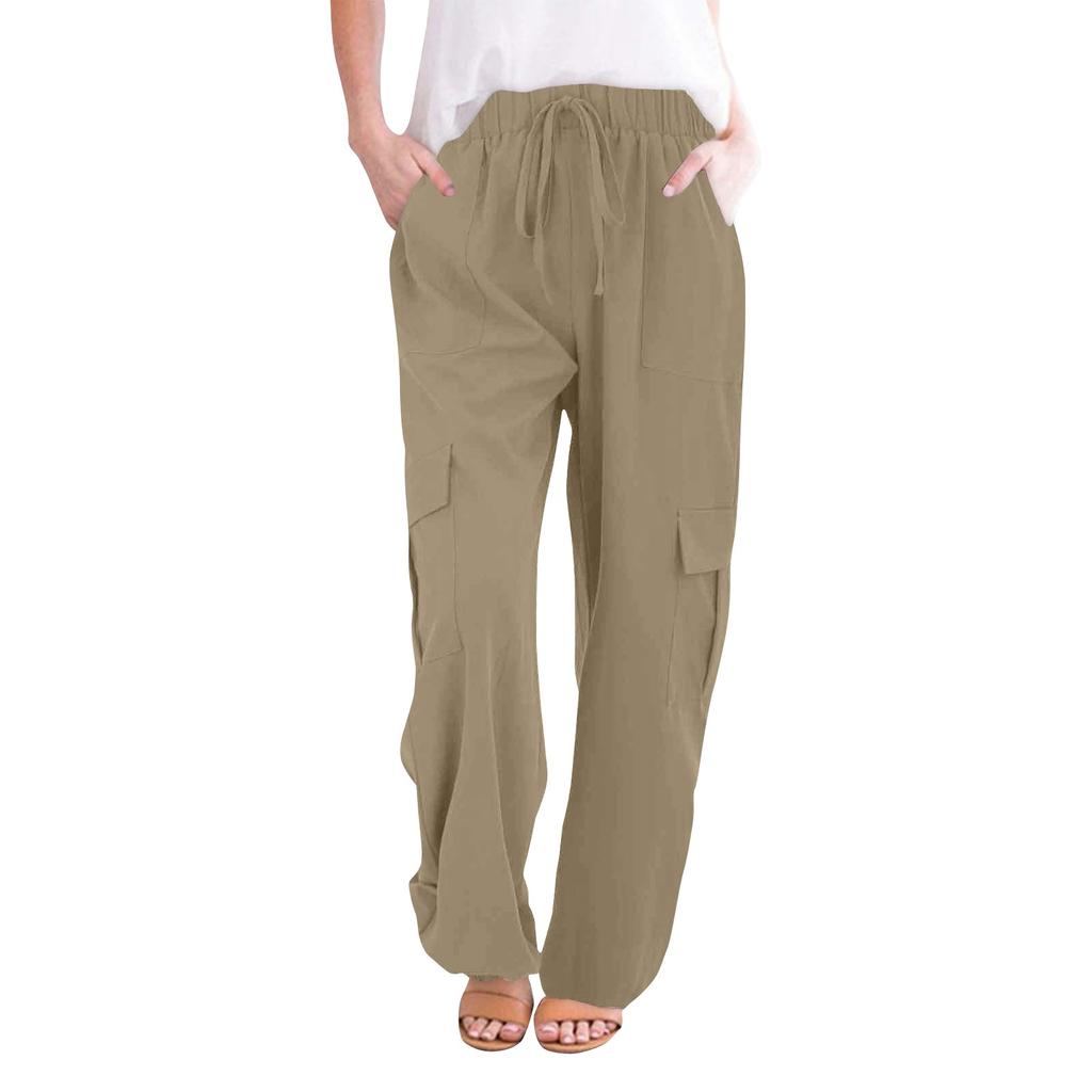 Women's Spring Fashion All-match Drawstring Solid Color Pocket Casual  Pants