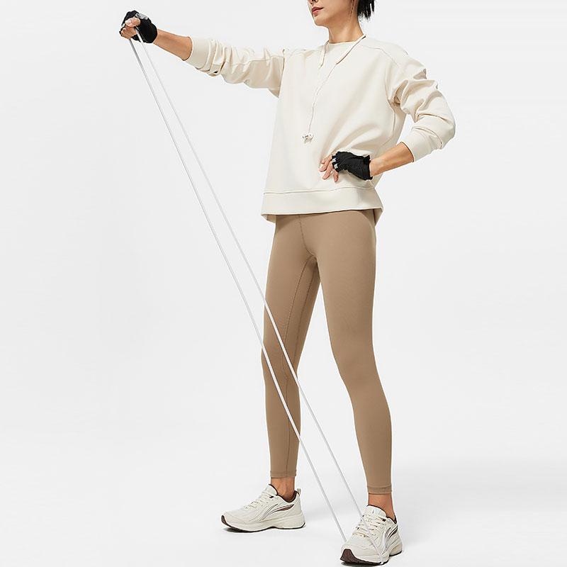Li Ning Fitness Series Solid Color Round Neck Knitted Pullover Sweatshirt Women Sweatshirt Gravel-Gray AWDU110-1