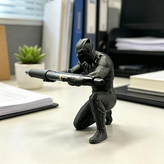 Kneeling Hero Pen Stand, 3D Printed Dark Style Desk Organizer, Action Figure Pencil Holder for Office, Collectible Gift