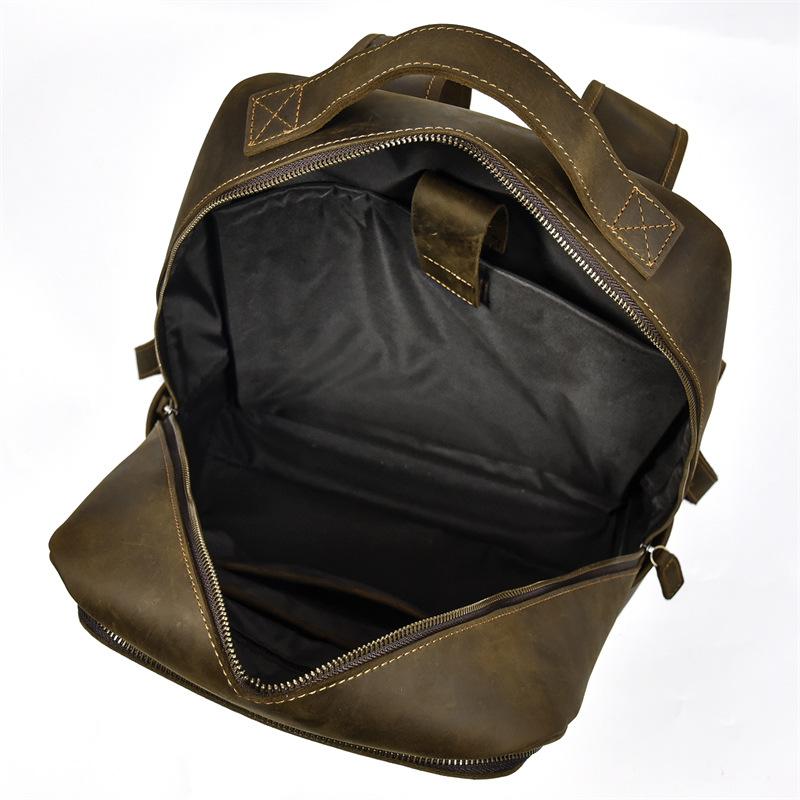 Retro First-Layer Cowhide Men'S Backpack Crazy Horse Leather Large-Capacity Backpack Leisure Student Schoolbag Genuine Leather Travel Bag