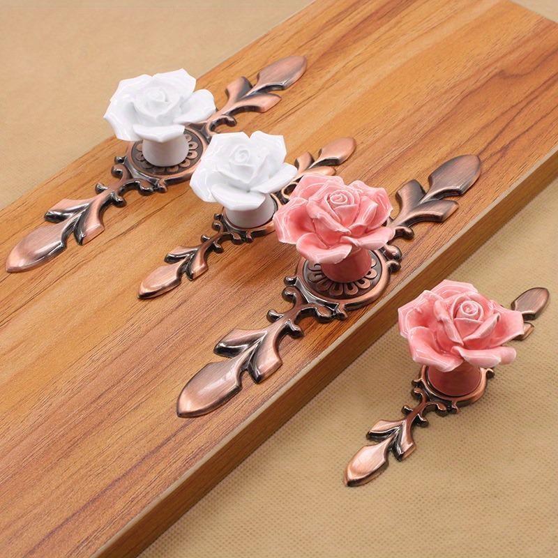 1pc Large Ceramic Antique Copper Rose Single Hole Handles Hand Kneaded Bronze White Cabinet Closet European Pumpkin Pulls