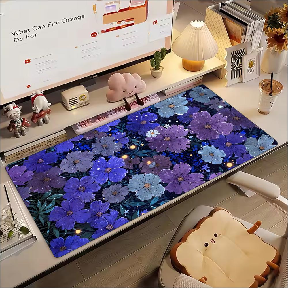 Desk Mat Vibrant Watercolor Floral Print Stitched Edge AntiSlip Rubber Base Mouse Pad For Gaming Working Home Office