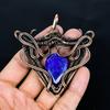 Blue Sapphire Pendant Handmade Gemstone Jewelry, 999 Copper Wire Wrapped Pendant ,Unique Design Jewelry Pendant