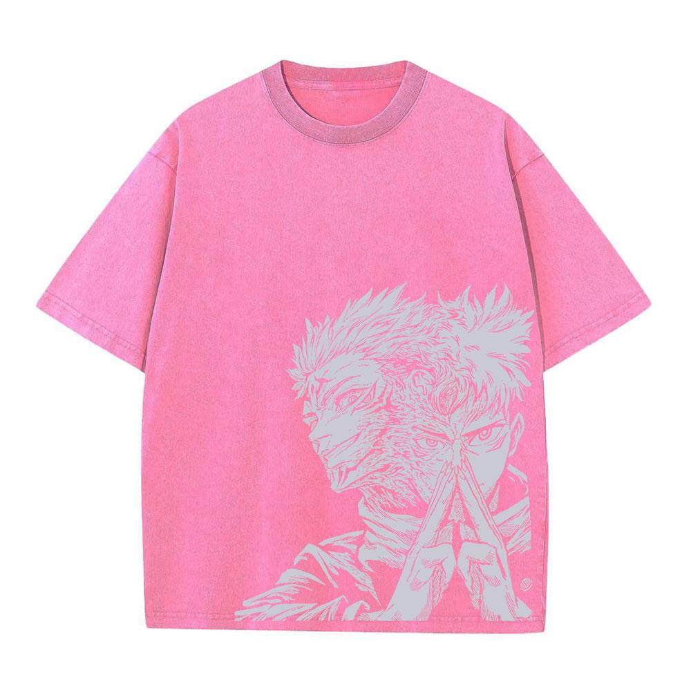 T-shirt Lavé d'Été Impression Graphique Anime Streetwear Vintage Oversize Homme Mode Coton Haut T-shirt Noir