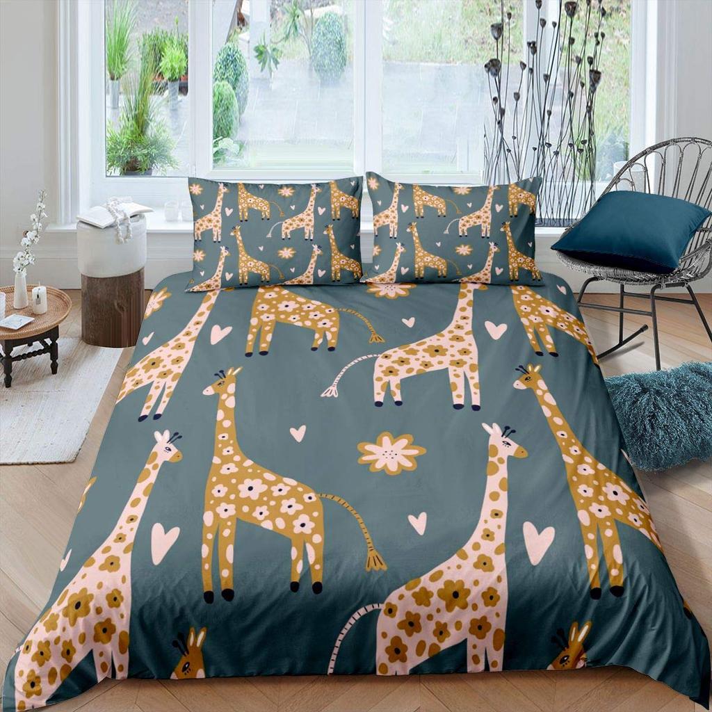 Comforter Giraffe Twin Full Microfiber Safari Animal Comforter Tropical Jungle Giraffes Bedding Set For Girls Boys Room