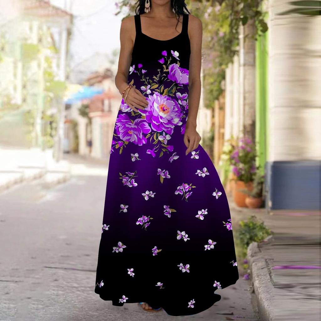 Women's Slip Dress Maxi Long Dress Blue Pear Blossom Print Dress Spring & Summer Leisure Vacation