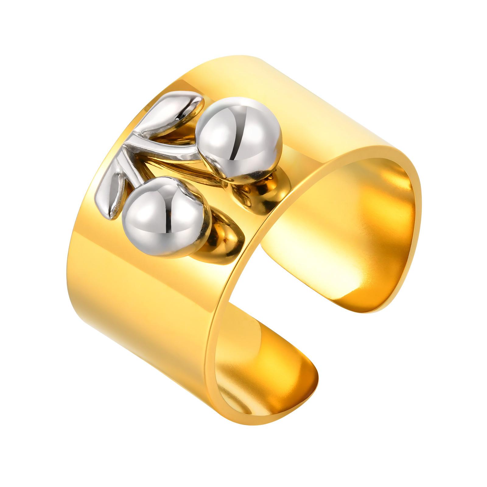 

Two Tone Cherry Wide Open Ring, Stainless Stee Finger Rings for Women,18k Gold Plated Statement Jewelry